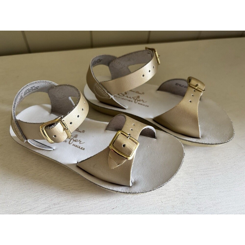 Sun San Surfer Salt Water Sandals Gold Shimmer Sz 10 Kids Youth Girls